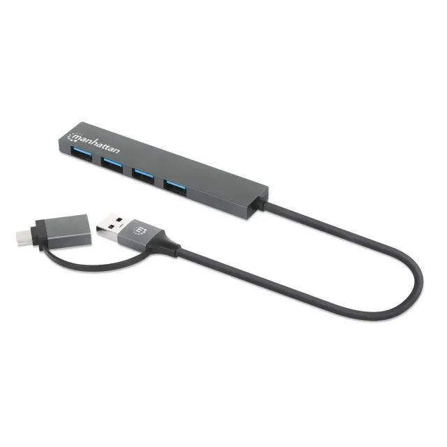 Manhattan Hub USB 4 Porte Type-C/A Combo 5Gbps Nero